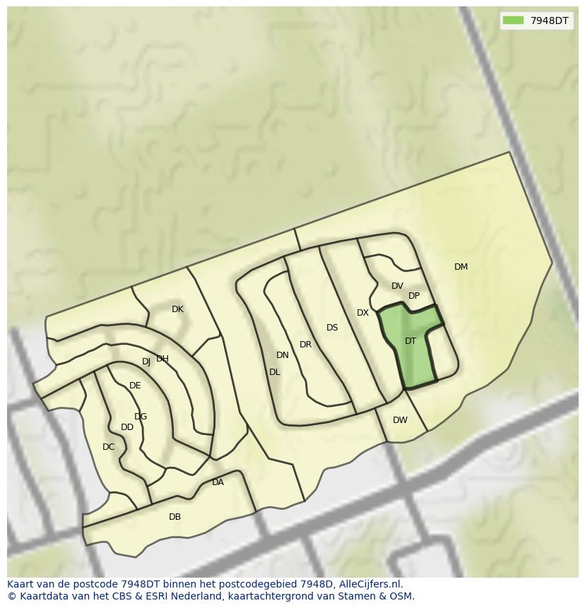 Afbeelding van het postcodegebied 7948 DT op de kaart.