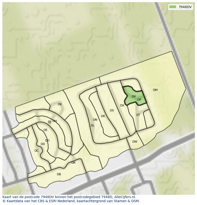 Afbeelding van het postcodegebied 7948 DV op de kaart.