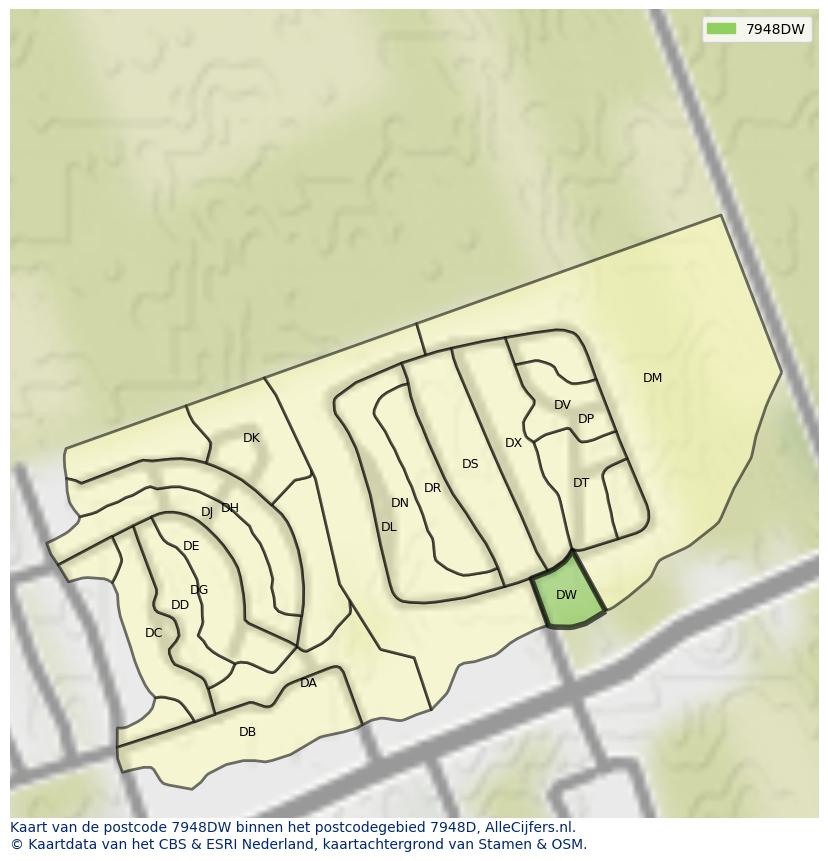Afbeelding van het postcodegebied 7948 DW op de kaart.