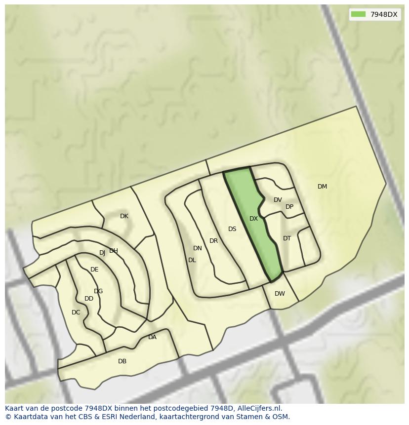 Afbeelding van het postcodegebied 7948 DX op de kaart.