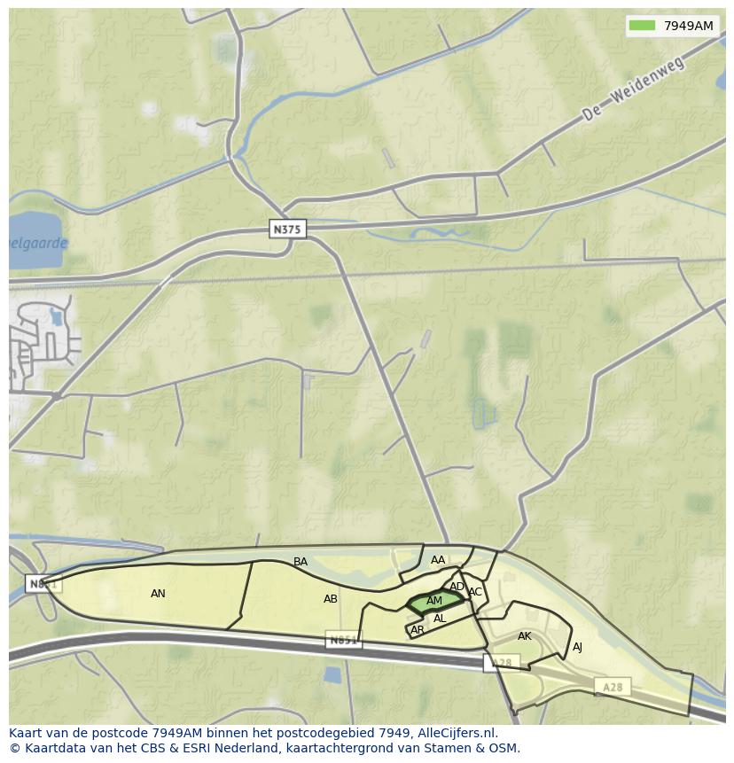 Afbeelding van het postcodegebied 7949 AM op de kaart.