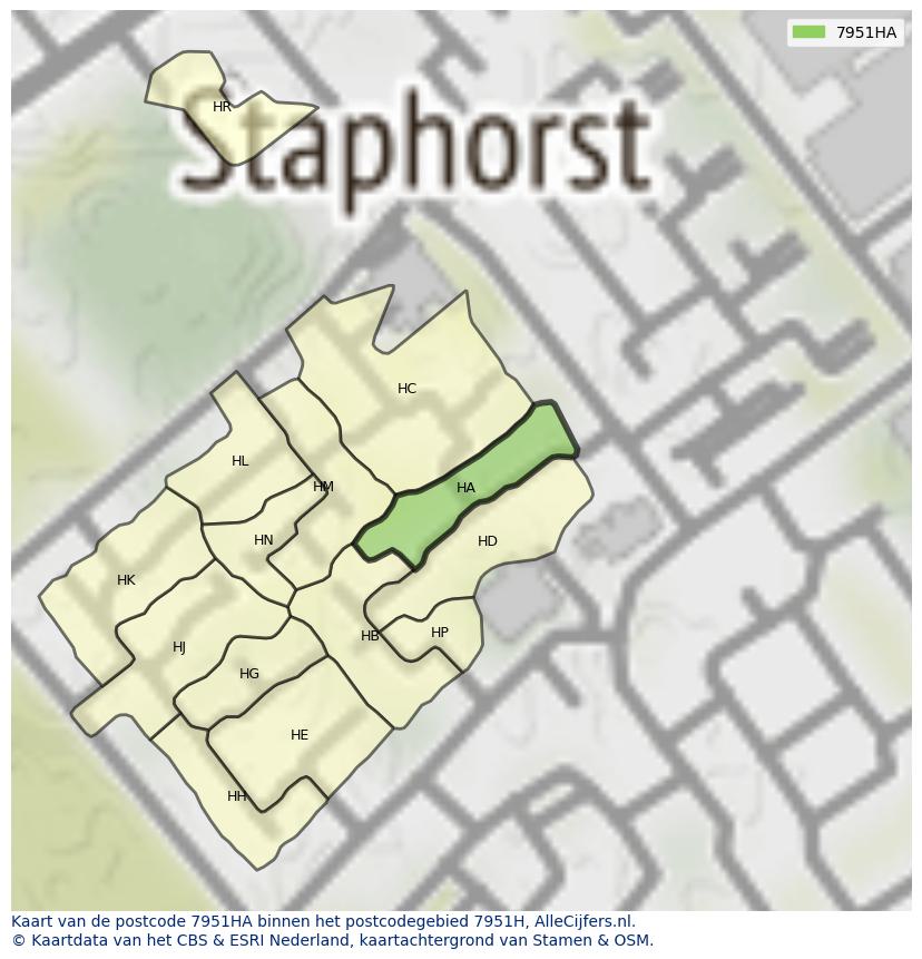 Afbeelding van het postcodegebied 7951 HA op de kaart.