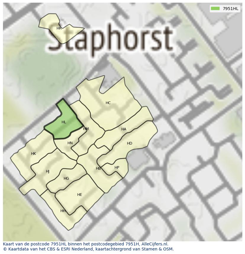 Afbeelding van het postcodegebied 7951 HL op de kaart.