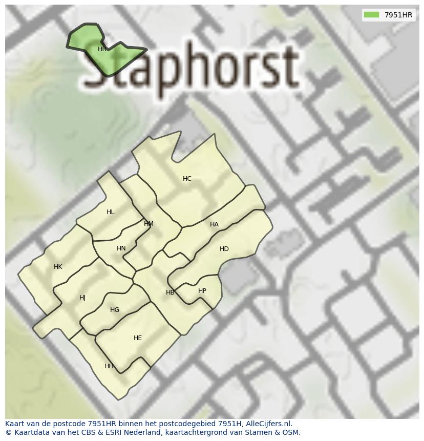 Afbeelding van het postcodegebied 7951 HR op de kaart.