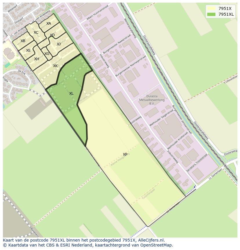 Afbeelding van het postcodegebied 7951 XL op de kaart.
