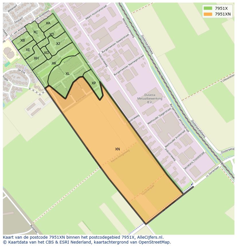 Afbeelding van het postcodegebied 7951 XN op de kaart.