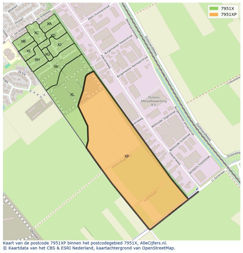 Afbeelding van het postcodegebied 7951 XP op de kaart.