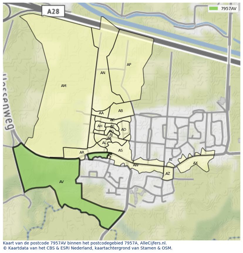 Afbeelding van het postcodegebied 7957 AV op de kaart.