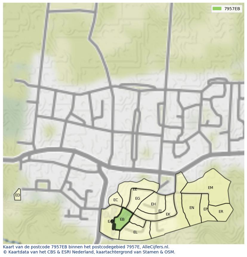 Afbeelding van het postcodegebied 7957 EB op de kaart.