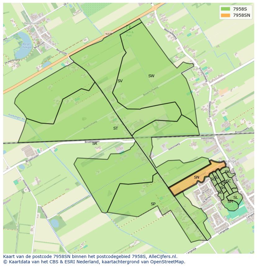 Afbeelding van het postcodegebied 7958 SN op de kaart.