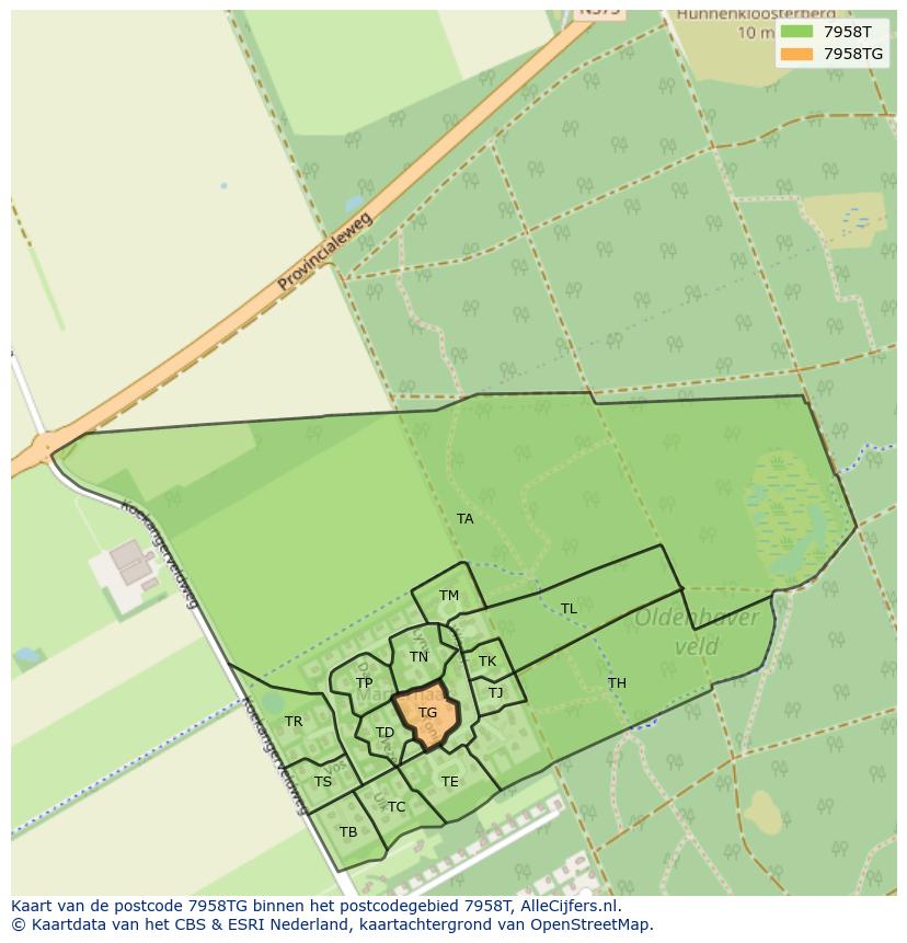 Afbeelding van het postcodegebied 7958 TG op de kaart.