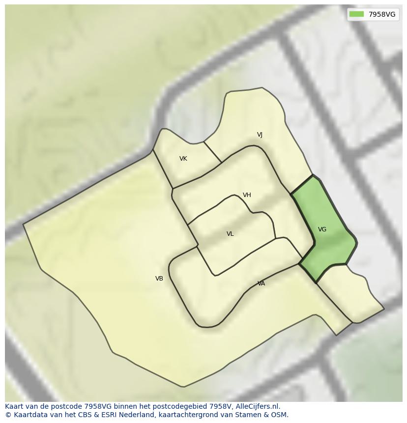 Afbeelding van het postcodegebied 7958 VG op de kaart.