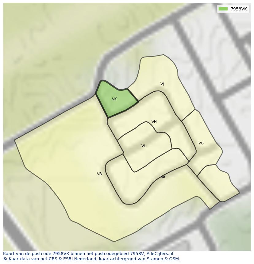 Afbeelding van het postcodegebied 7958 VK op de kaart.