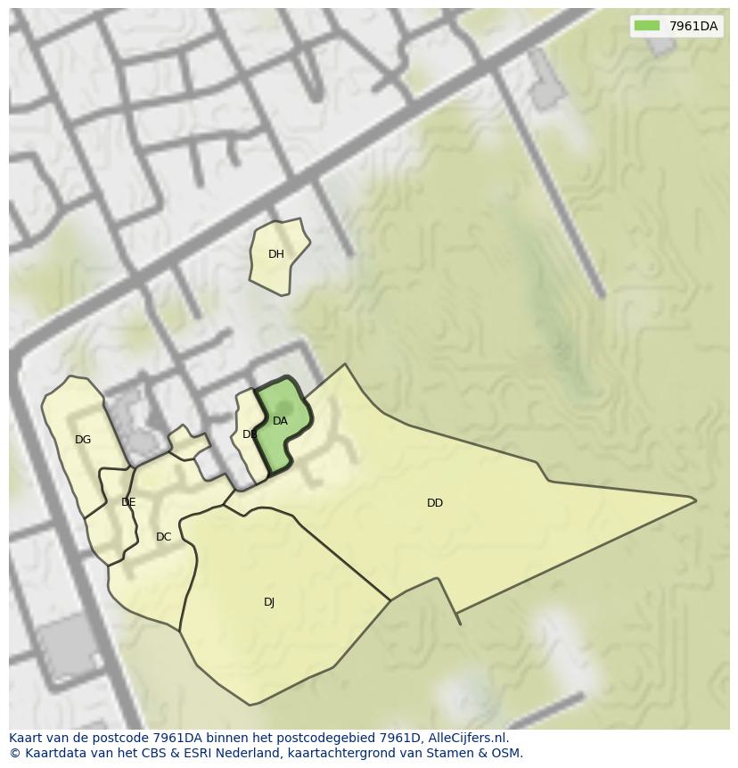 Afbeelding van het postcodegebied 7961 DA op de kaart.