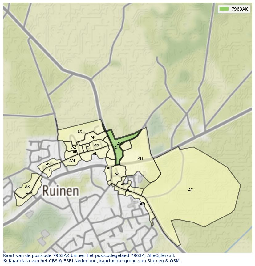 Afbeelding van het postcodegebied 7963 AK op de kaart.