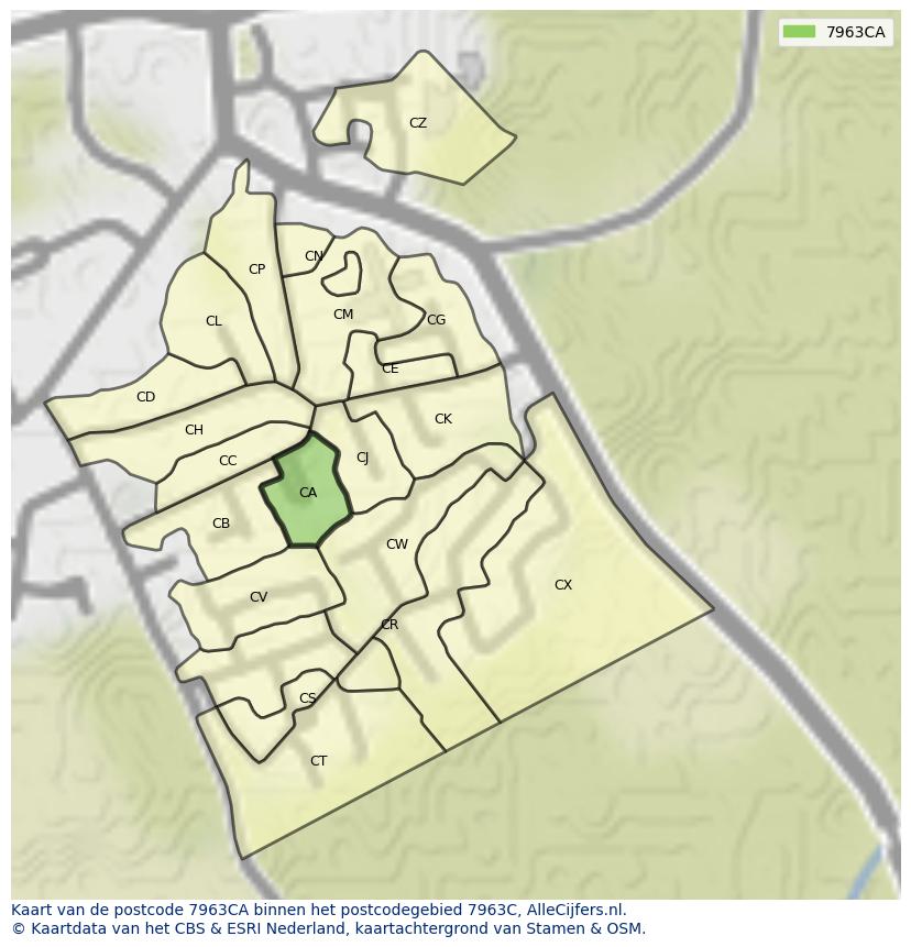 Afbeelding van het postcodegebied 7963 CA op de kaart.