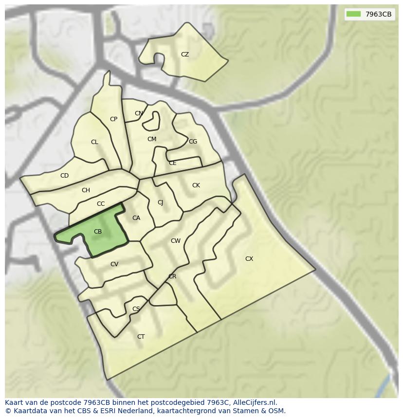 Afbeelding van het postcodegebied 7963 CB op de kaart.