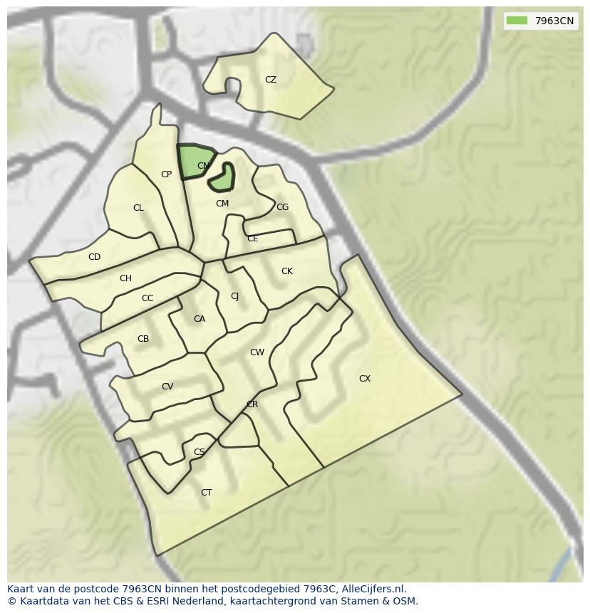 Afbeelding van het postcodegebied 7963 CN op de kaart.