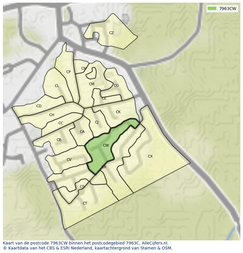 Afbeelding van het postcodegebied 7963 CW op de kaart.