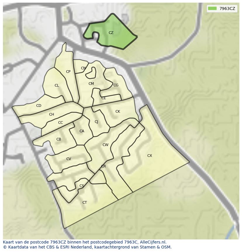 Afbeelding van het postcodegebied 7963 CZ op de kaart.