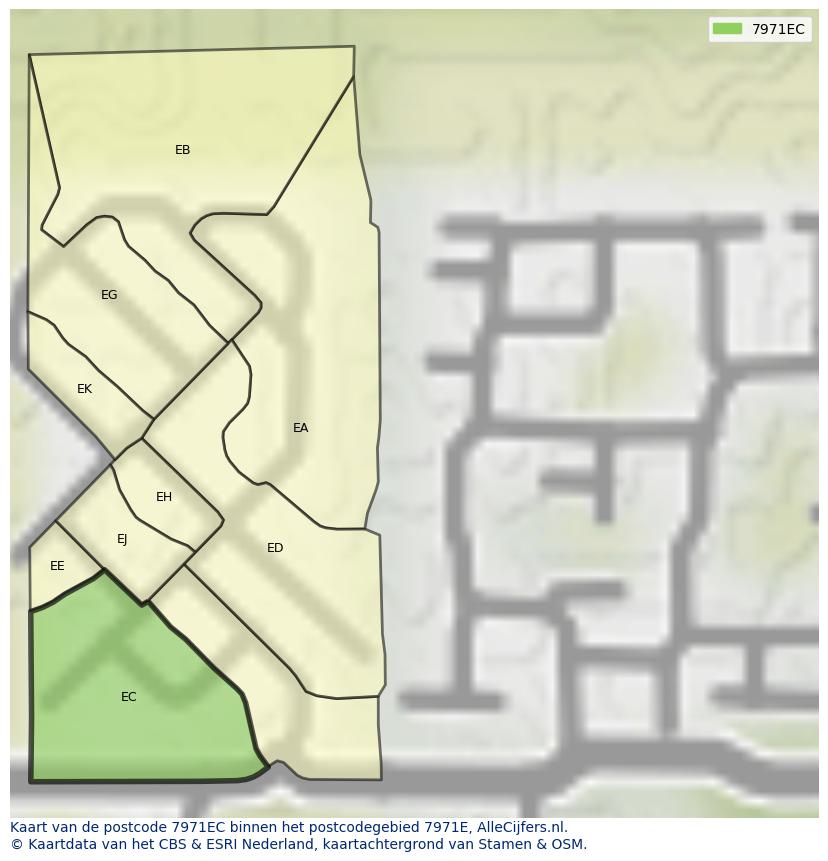 Afbeelding van het postcodegebied 7971 EC op de kaart.