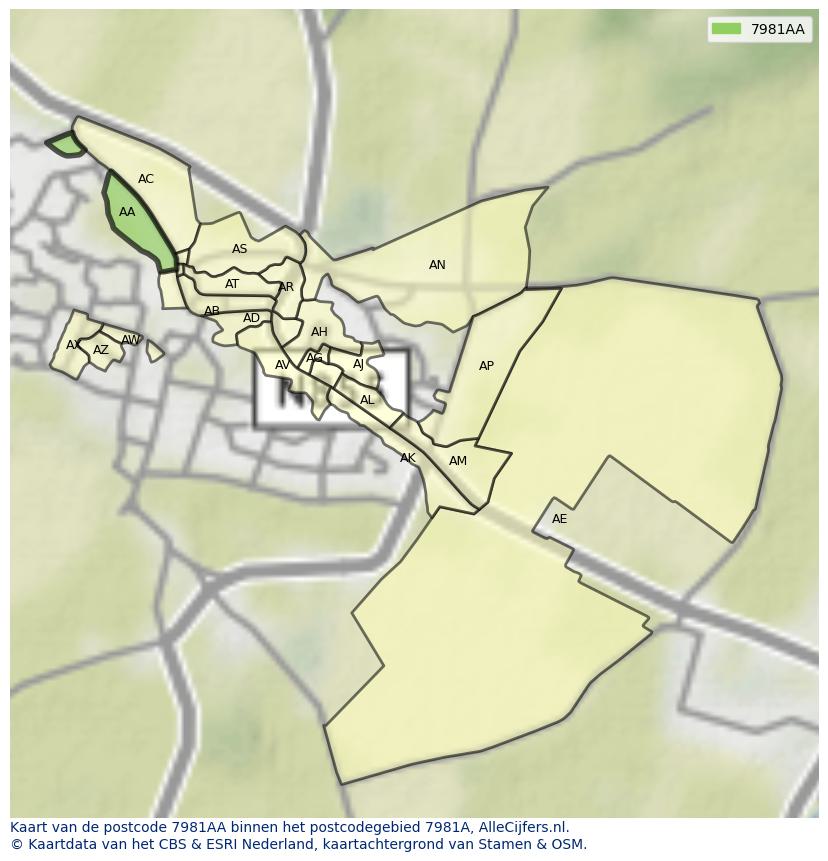Afbeelding van het postcodegebied 7981 AA op de kaart.