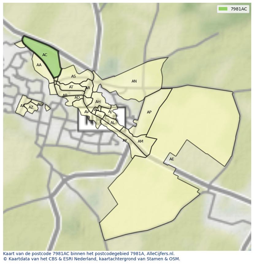 Afbeelding van het postcodegebied 7981 AC op de kaart.