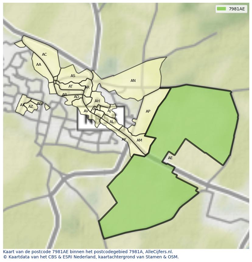 Afbeelding van het postcodegebied 7981 AE op de kaart.