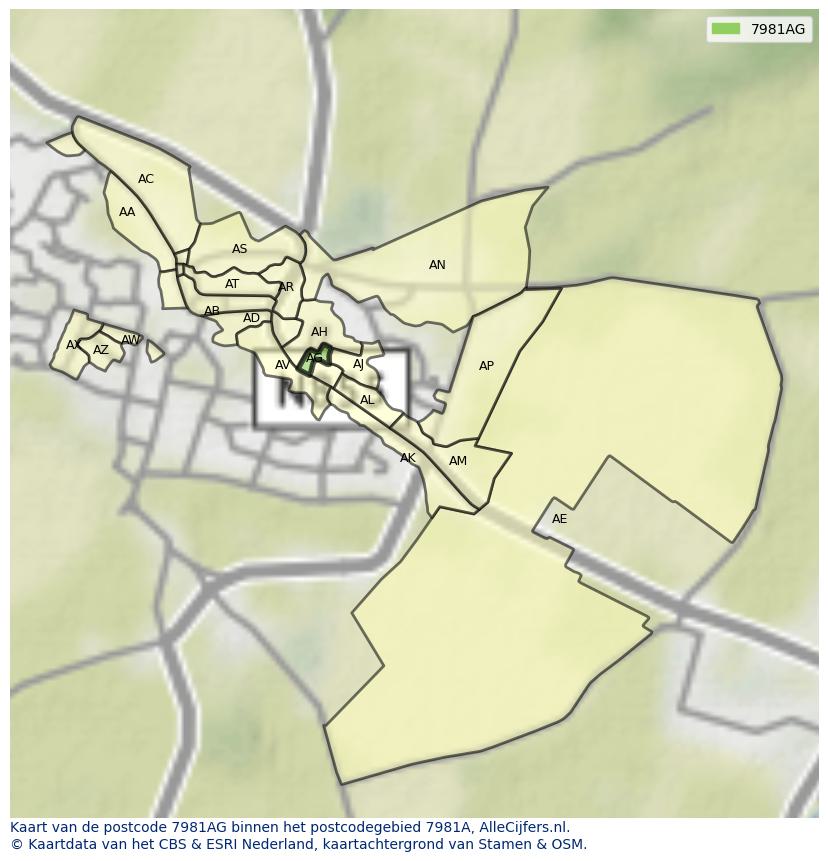 Afbeelding van het postcodegebied 7981 AG op de kaart.