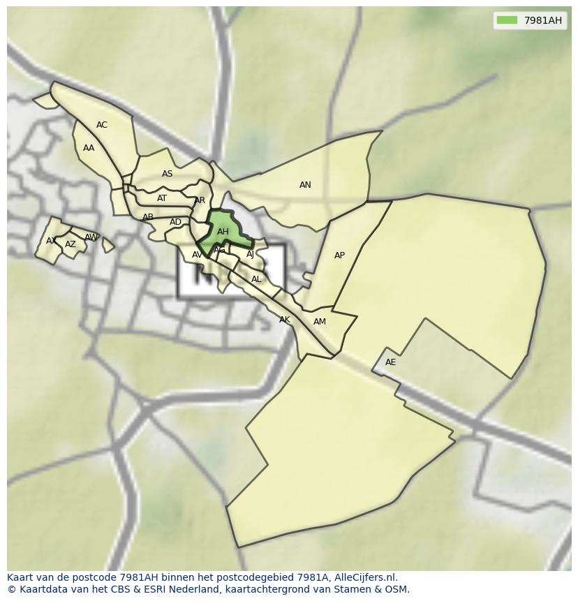Afbeelding van het postcodegebied 7981 AH op de kaart.