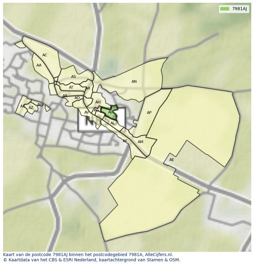 Afbeelding van het postcodegebied 7981 AJ op de kaart.