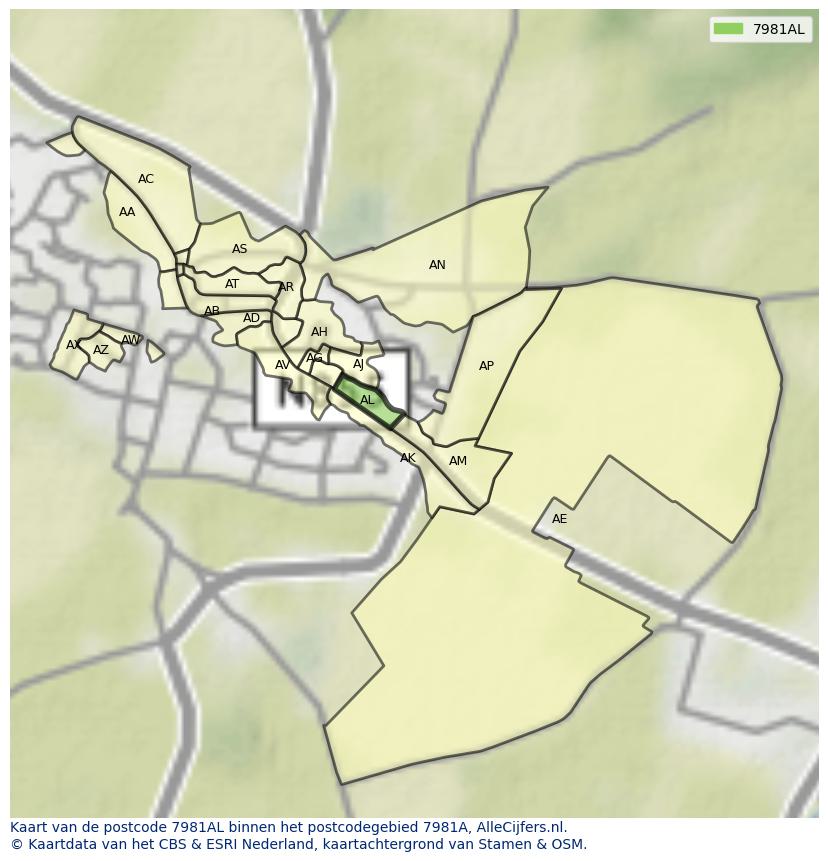 Afbeelding van het postcodegebied 7981 AL op de kaart.