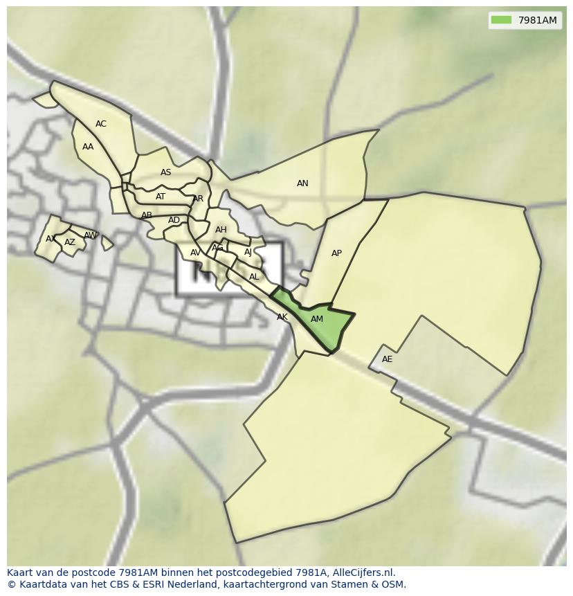 Afbeelding van het postcodegebied 7981 AM op de kaart.