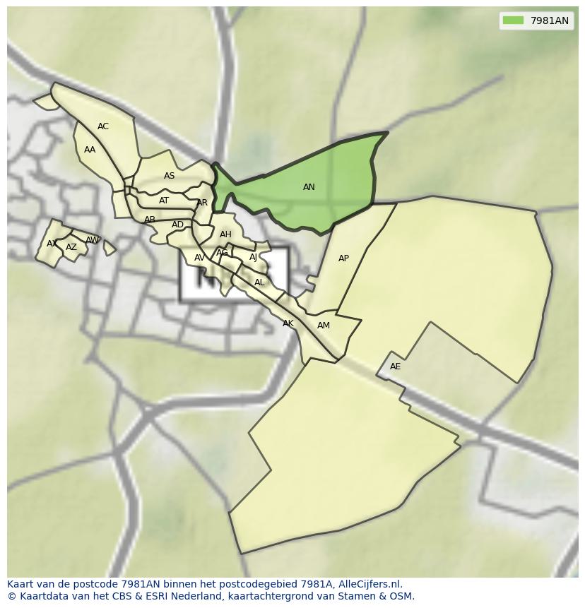 Afbeelding van het postcodegebied 7981 AN op de kaart.