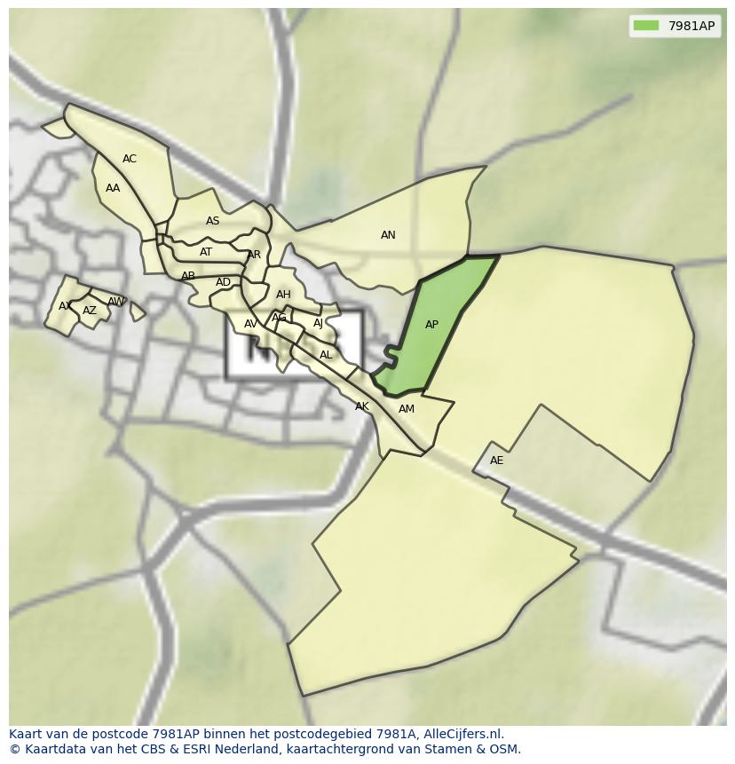 Afbeelding van het postcodegebied 7981 AP op de kaart.