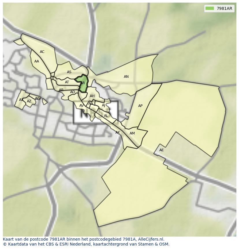 Afbeelding van het postcodegebied 7981 AR op de kaart.