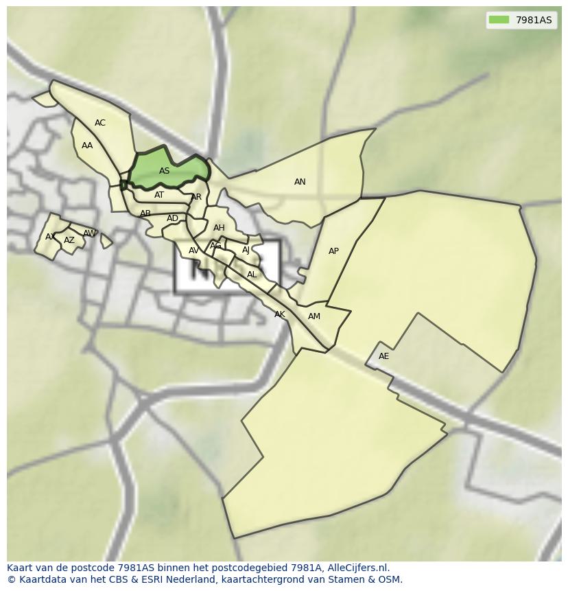 Afbeelding van het postcodegebied 7981 AS op de kaart.