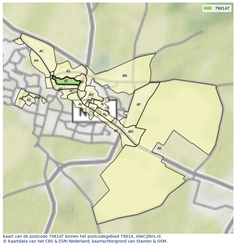Afbeelding van het postcodegebied 7981 AT op de kaart.