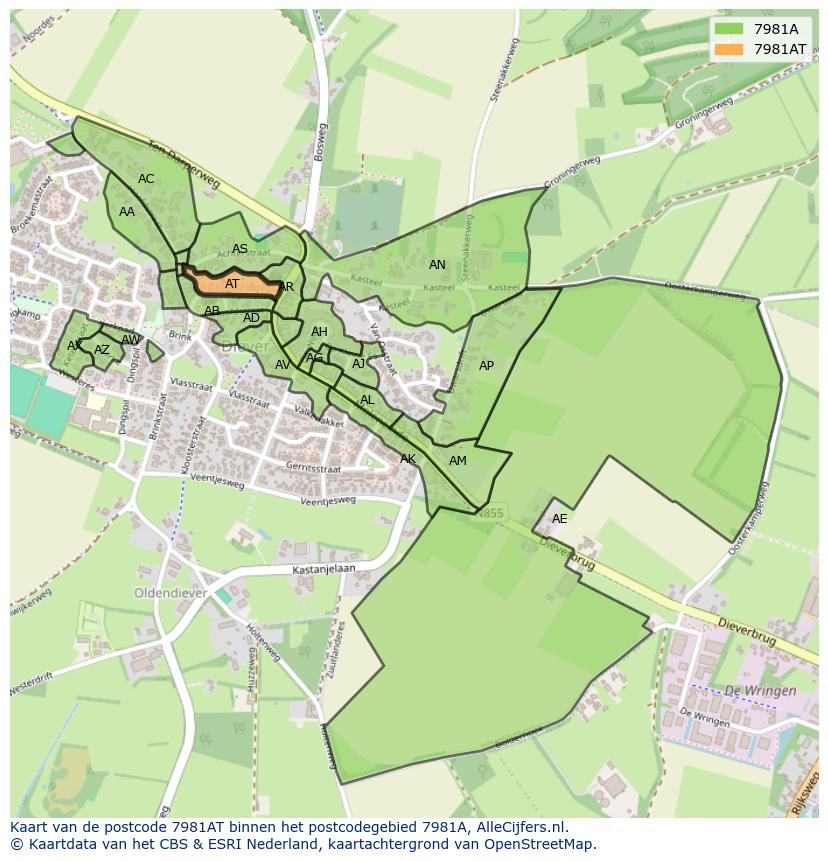 Afbeelding van het postcodegebied 7981 AT op de kaart.
