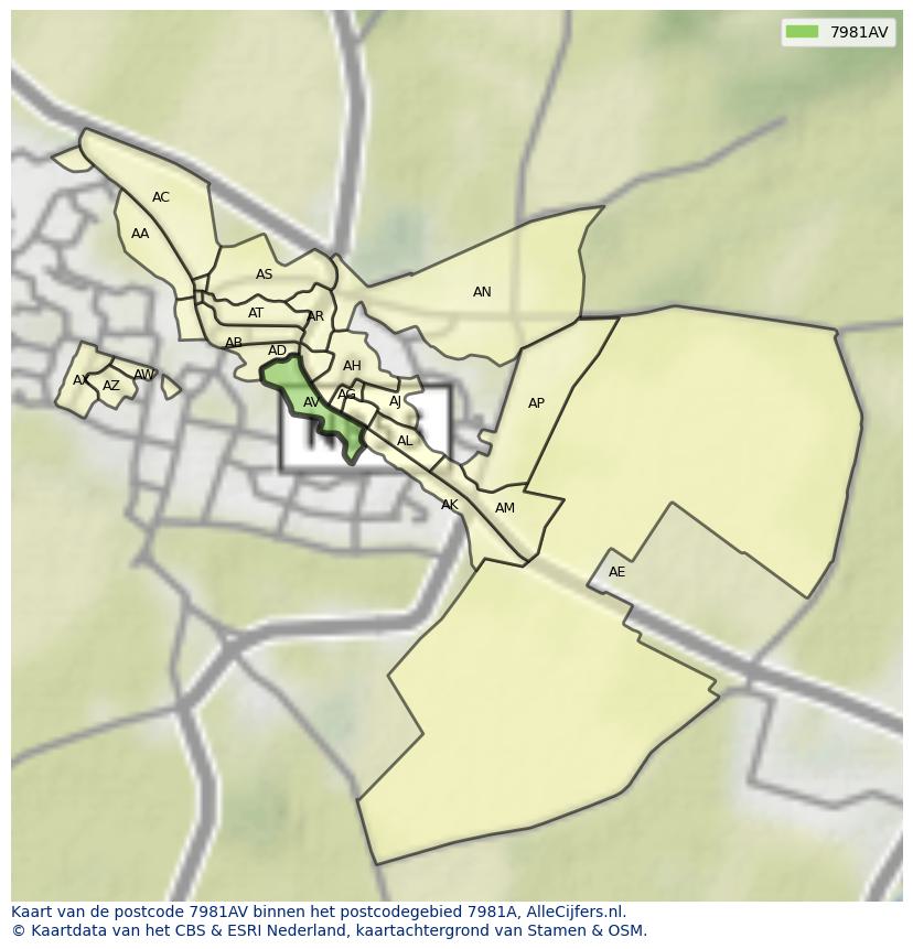 Afbeelding van het postcodegebied 7981 AV op de kaart.