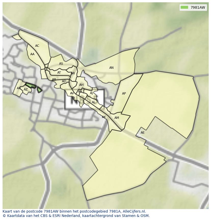 Afbeelding van het postcodegebied 7981 AW op de kaart.