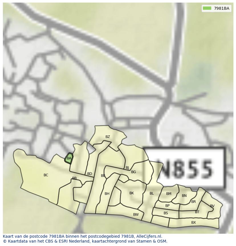 Afbeelding van het postcodegebied 7981 BA op de kaart.