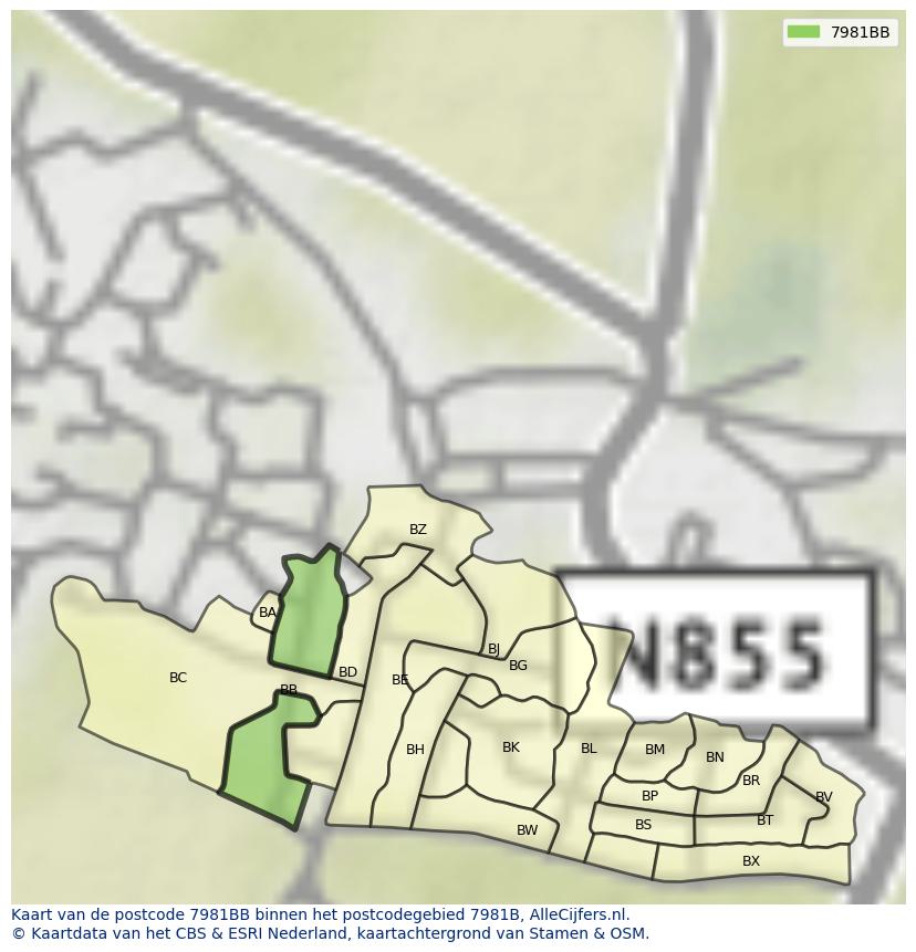 Afbeelding van het postcodegebied 7981 BB op de kaart.