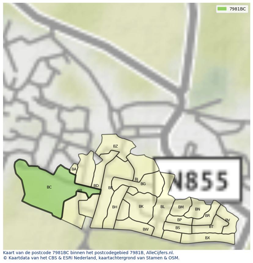 Afbeelding van het postcodegebied 7981 BC op de kaart.