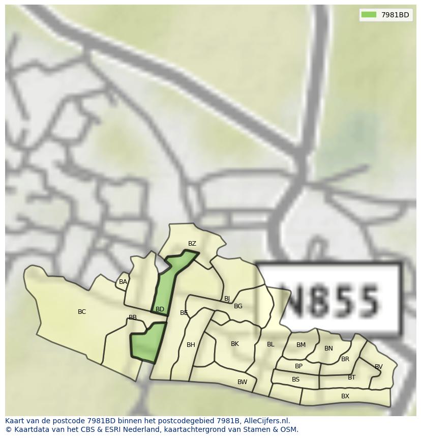 Afbeelding van het postcodegebied 7981 BD op de kaart.