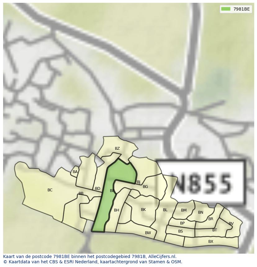 Afbeelding van het postcodegebied 7981 BE op de kaart.