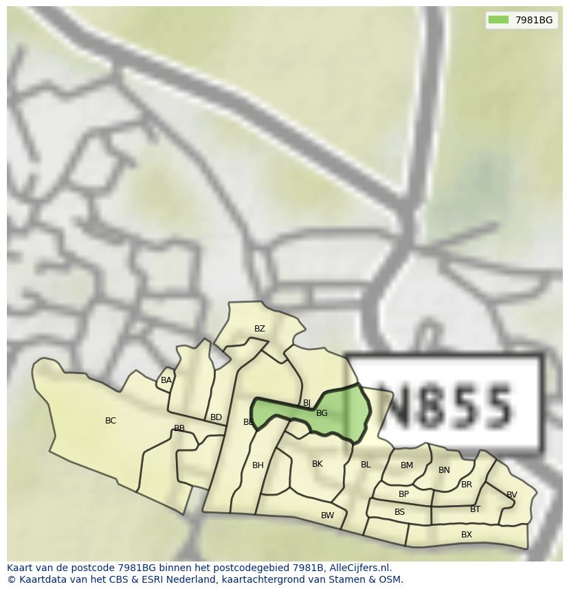 Afbeelding van het postcodegebied 7981 BG op de kaart.