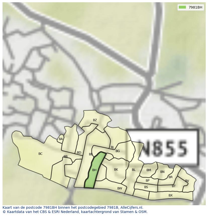 Afbeelding van het postcodegebied 7981 BH op de kaart.