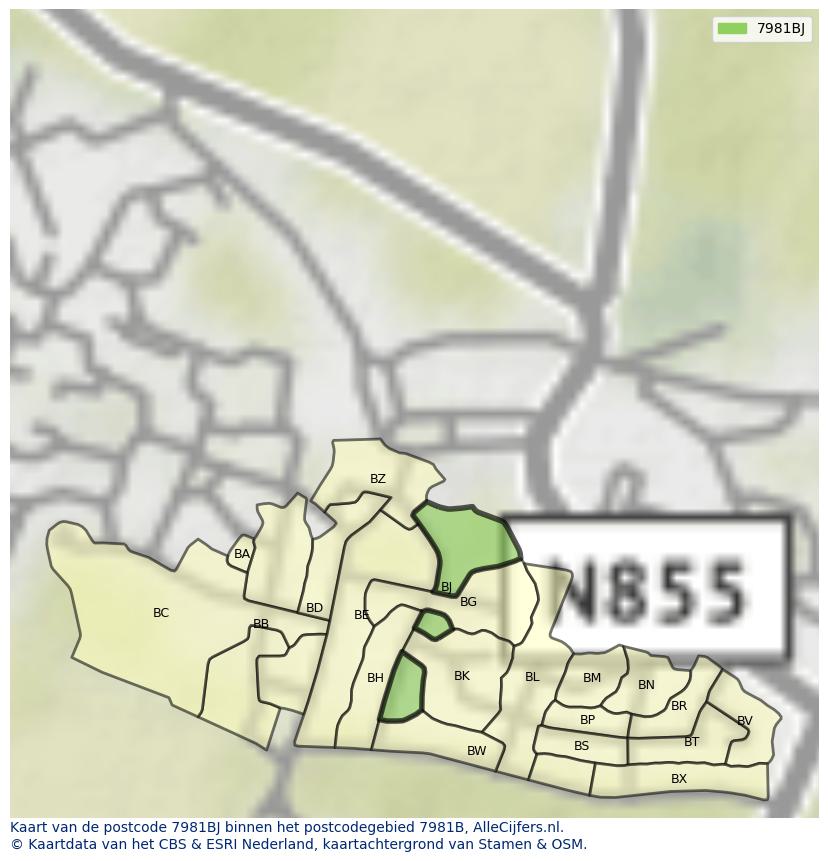 Afbeelding van het postcodegebied 7981 BJ op de kaart.