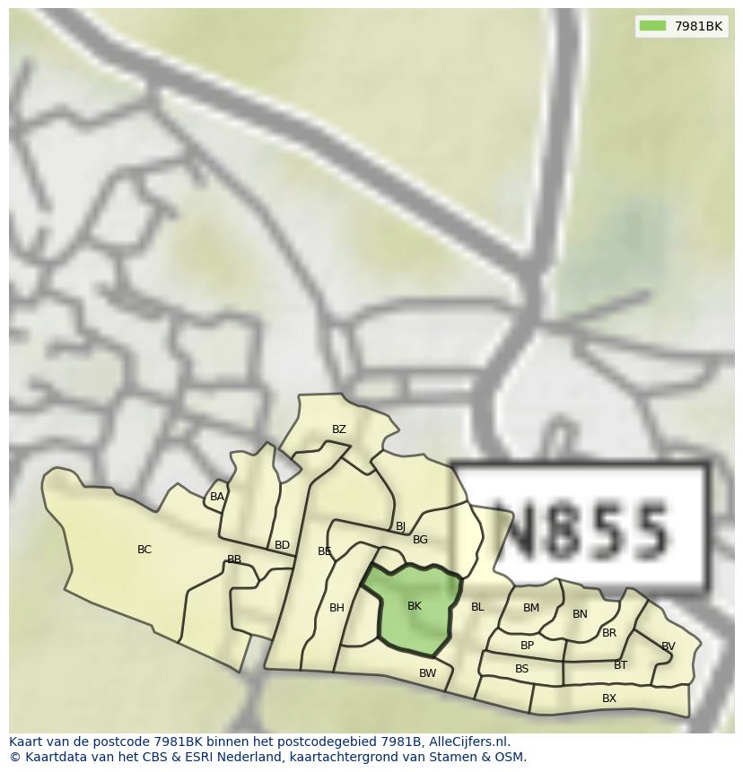 Afbeelding van het postcodegebied 7981 BK op de kaart.